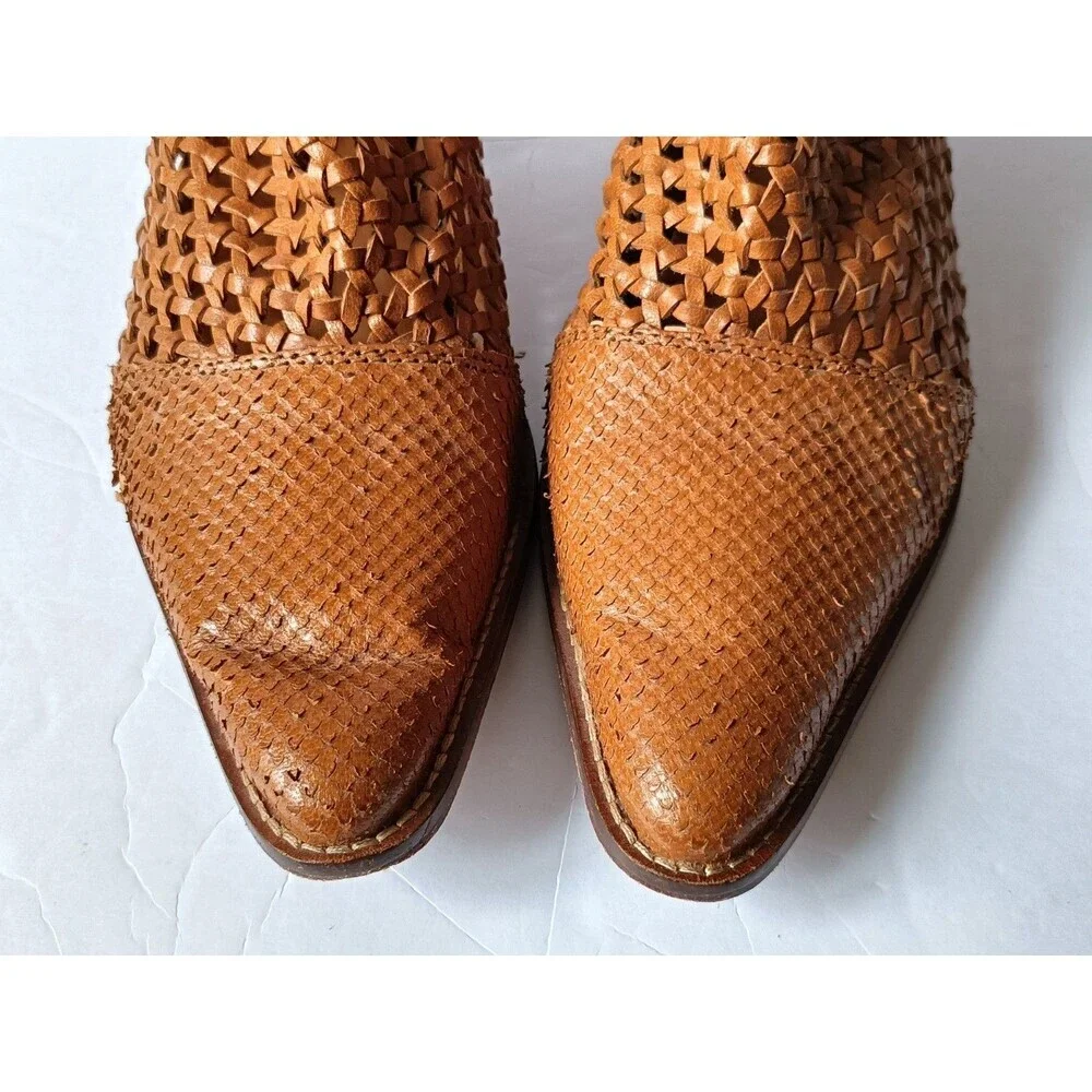 Free People In The Loop Woven Brown Leather Western Ankle Boots Women's Size 10 - Picture 4 of 13